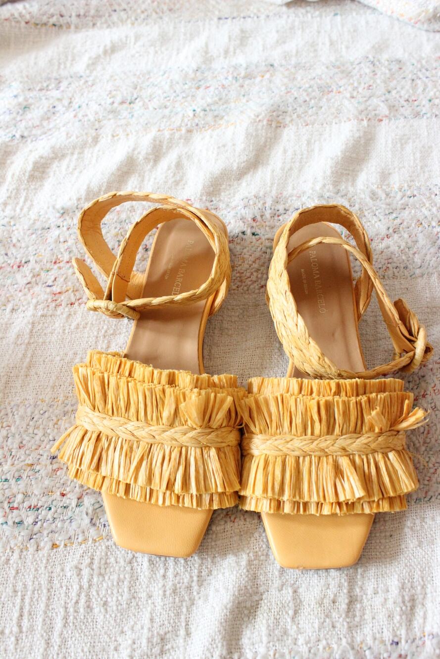 Paloma Barcelo Giselle Yellow Raffia Straw Strap Sandals Size 37
